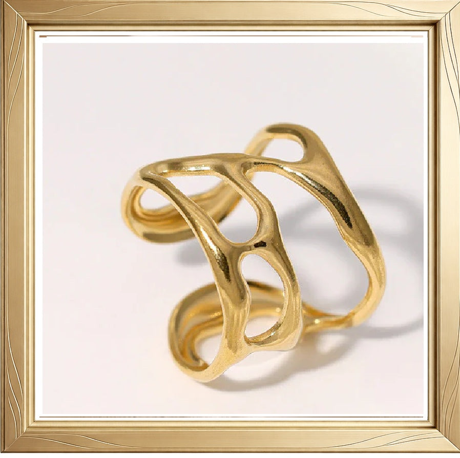 Bague Géométrique Dorée Ajustable – Design Sculpté Moderne | ZARIS PARIS