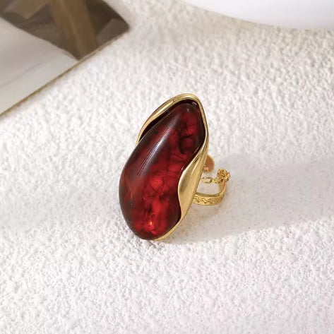 Bague Ouverte "Ambre Mella" en Résine & Acier Inoxydable - Design Unique en U