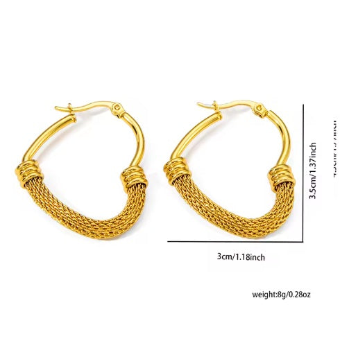 Boucles d’oreilles créoles dorées texturées en acier inoxydable