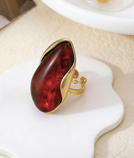 Bague Ouverte "Ambre Mella" en Résine & Acier Inoxydable - Design Unique en U