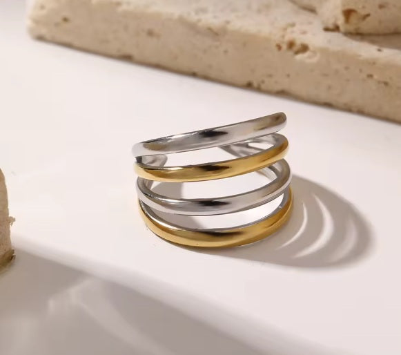 Bague Multirang Minimaliste en Acier Inoxydable 304 - Finition Or Réel & Argent