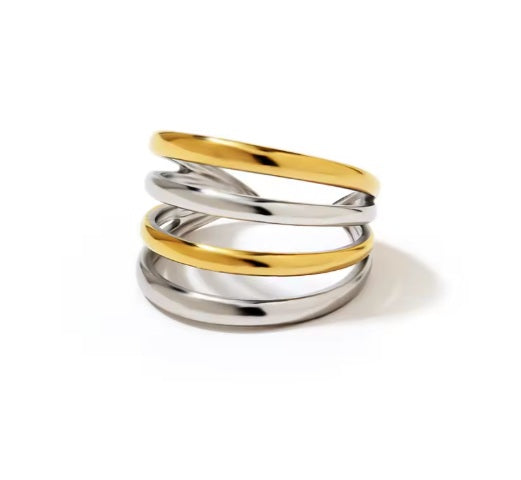 Bague Multirang Minimaliste en Acier Inoxydable 304 - Finition Or Réel & Argent