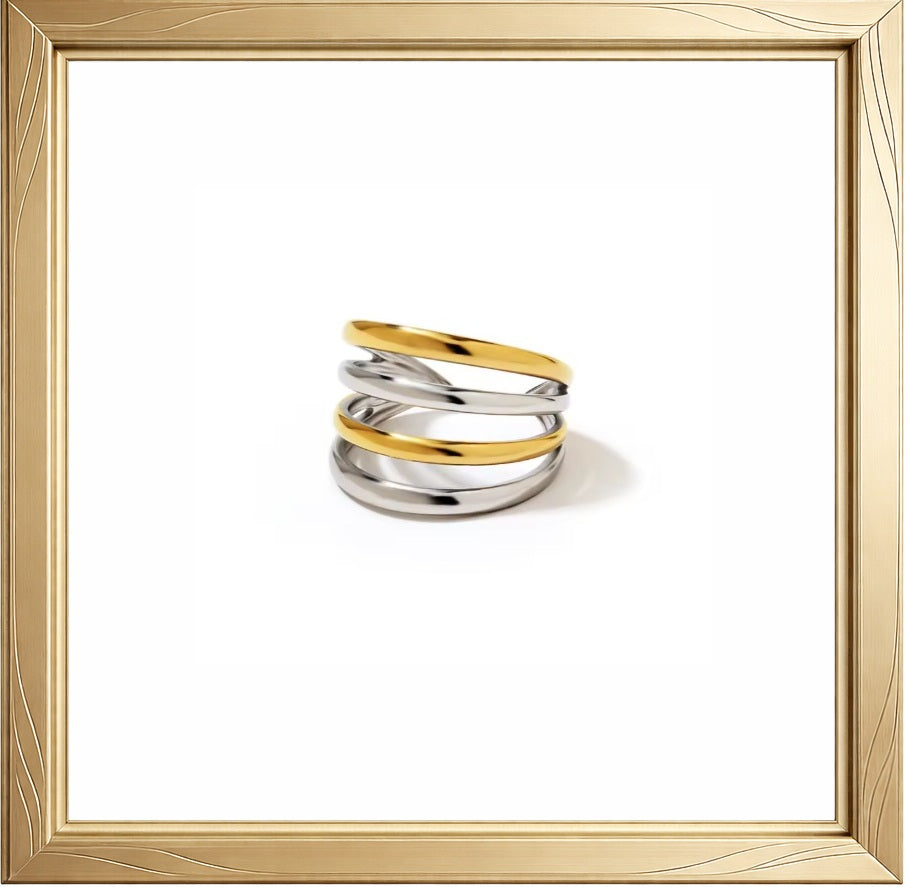 Bague Multirang Minimaliste en Acier Inoxydable 304 - Finition Or Réel & Argent
