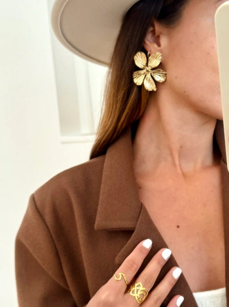 Boucles d’oreilles fleur dorées XXL en acier inoxydable – NINON