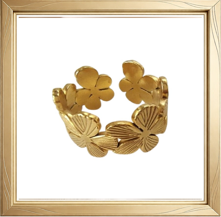 Bague Fleur Dorée Ajustable – Acier Inoxydable | Bijou Femme Élégant