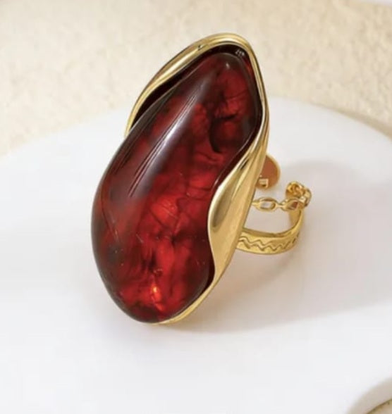 Bague Ouverte "Ambre Mella" en Résine & Acier Inoxydable - Design Unique en U