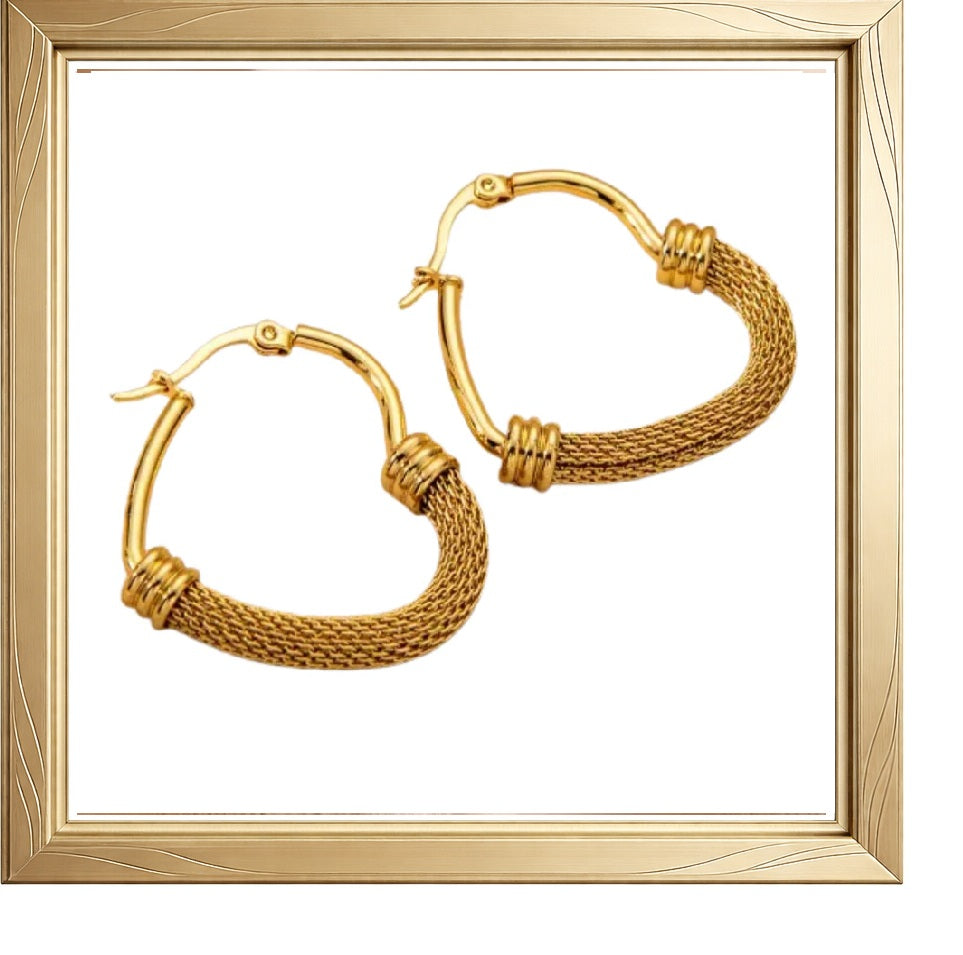 Boucles d’oreilles créoles dorées texturées en acier inoxydable