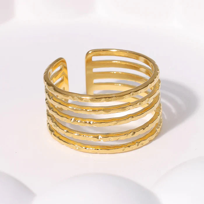 Bague Manchette Dorée Ajustable – Design Multilignes | ZARIS PARIS