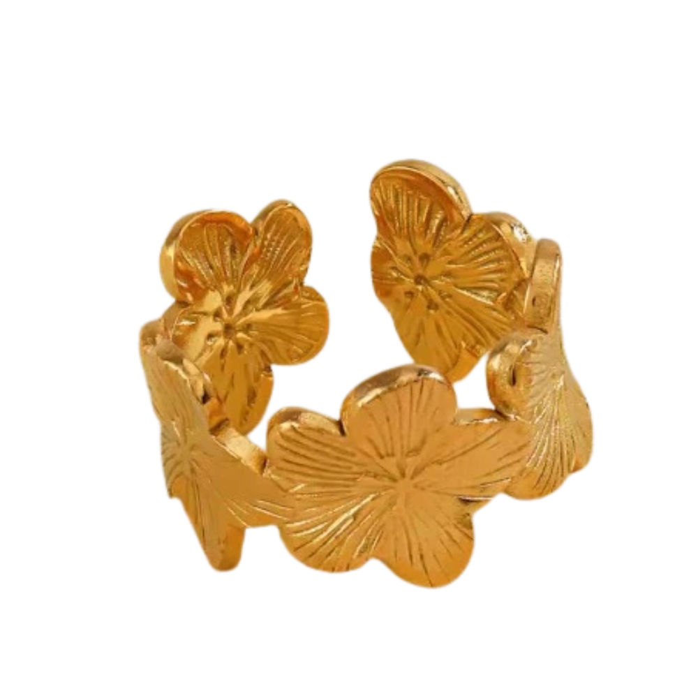 Bague Fleur Dorée Ajustable – Acier Inoxydable | Bijou Femme Élégant