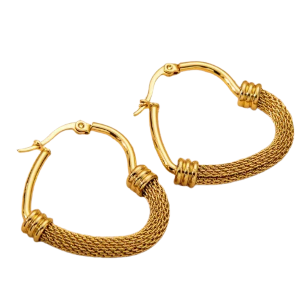 Boucles d’oreilles créoles dorées texturées en acier inoxydable